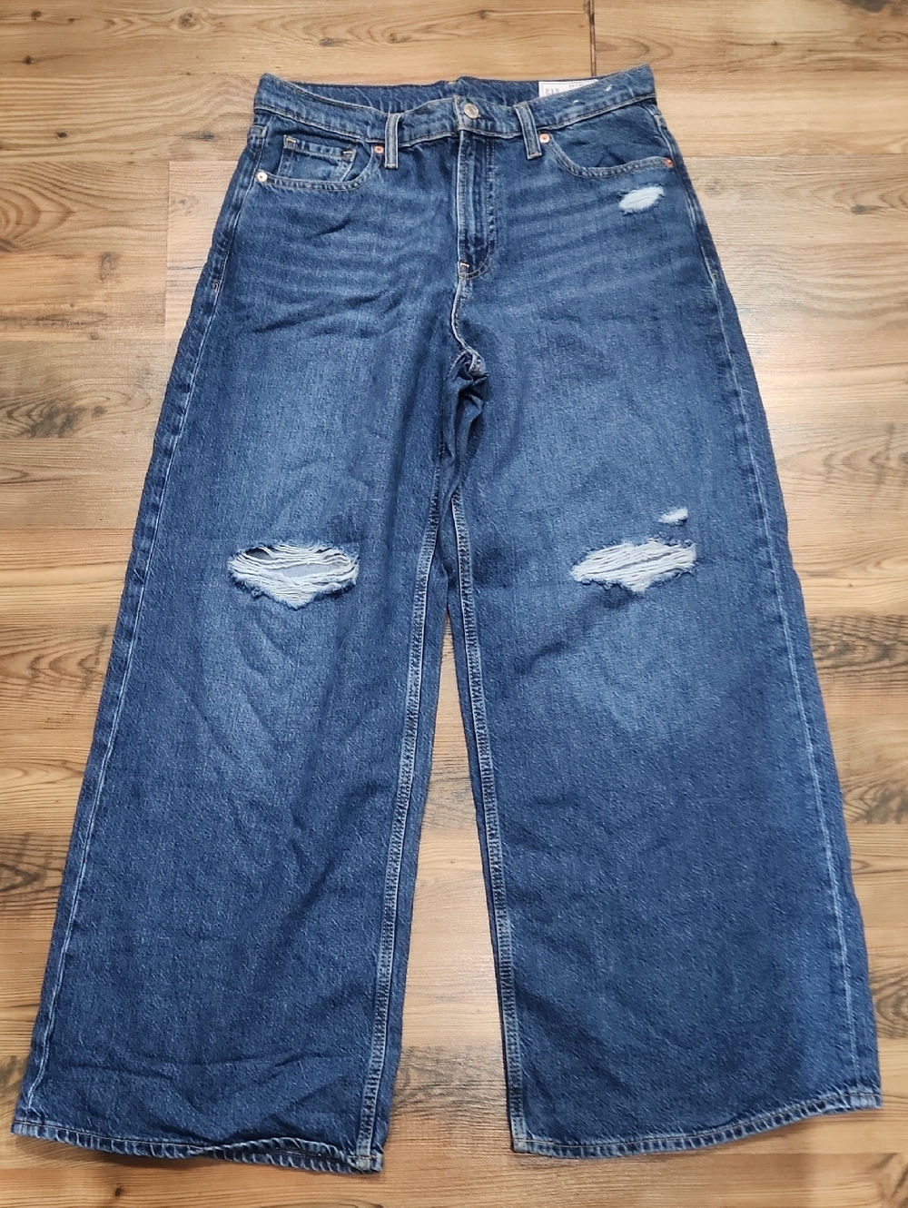 Gap Baggy Slouchy Midrise 6 Blue Denim Distressed Low Slung Wide Leg Boho Edgy